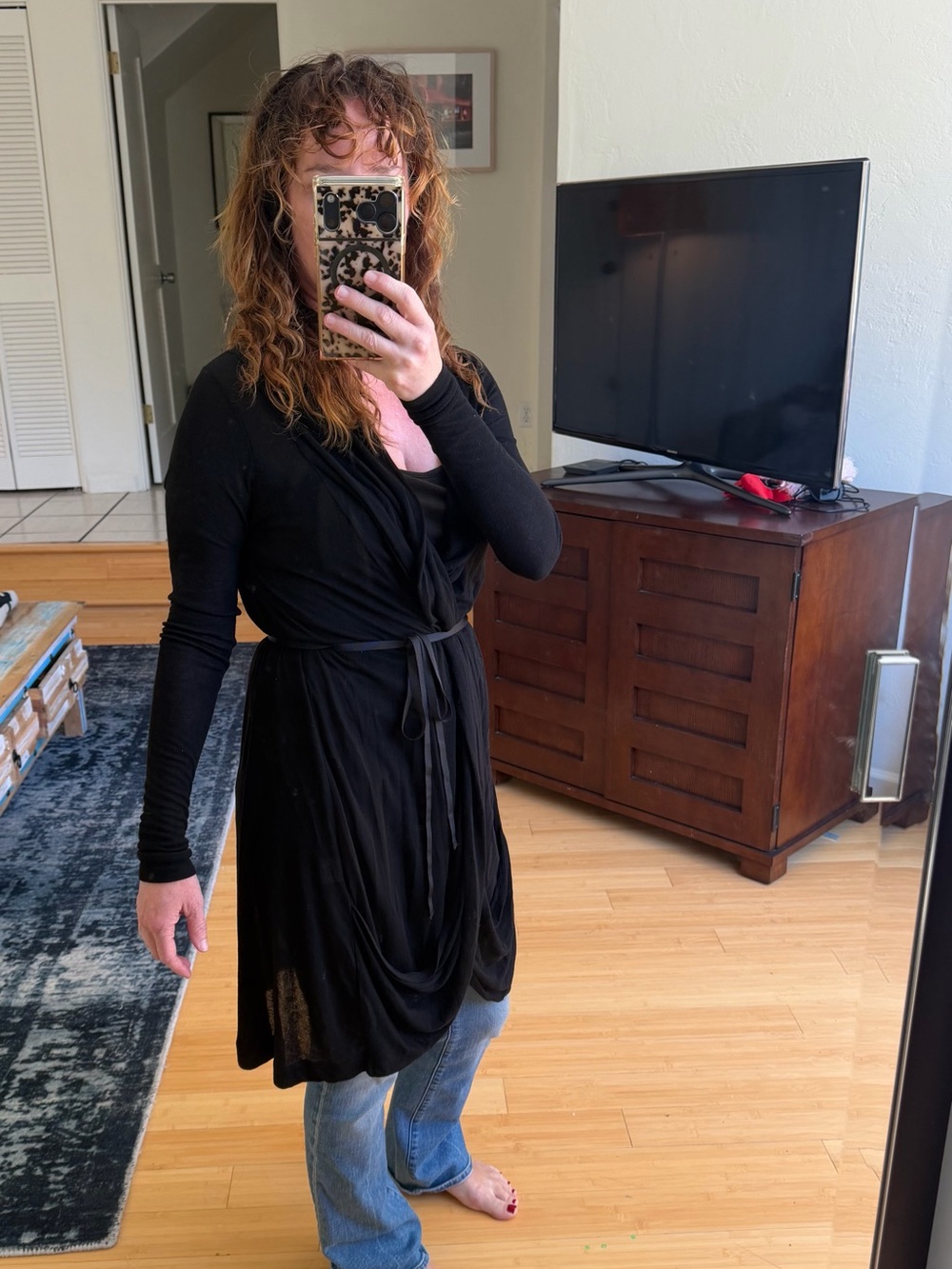 Pinkyotto Black Long-Sleeve Wrap with Tie Waist